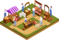 Illustration of producers listing their seasonal harvests