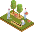 Illustration of consumers exploring and choosing products at a market stand