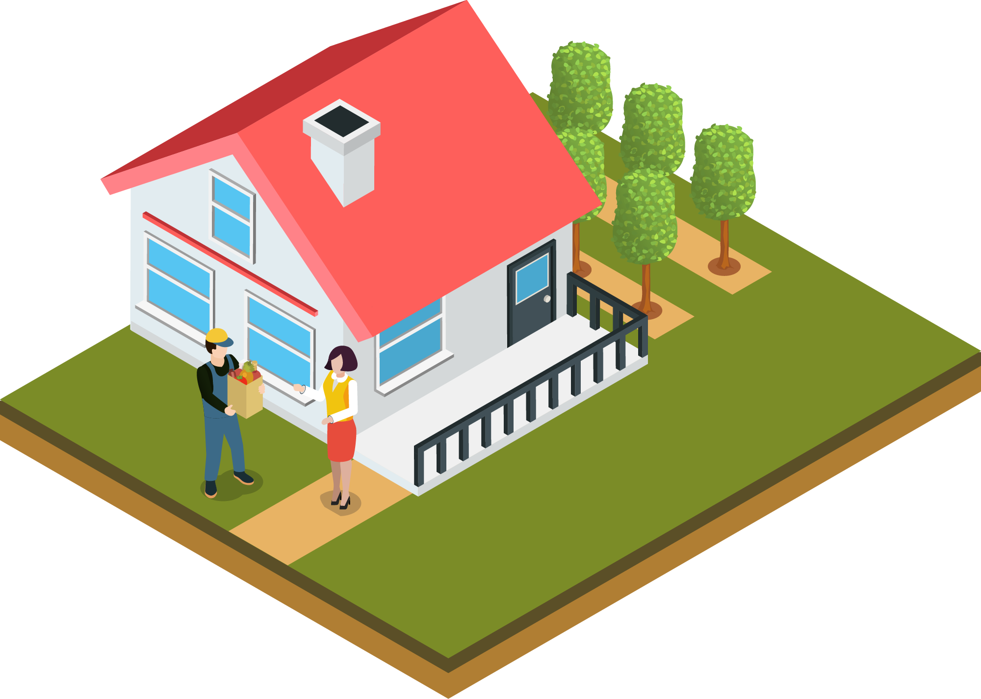 Illustration of direct food delivery from a house