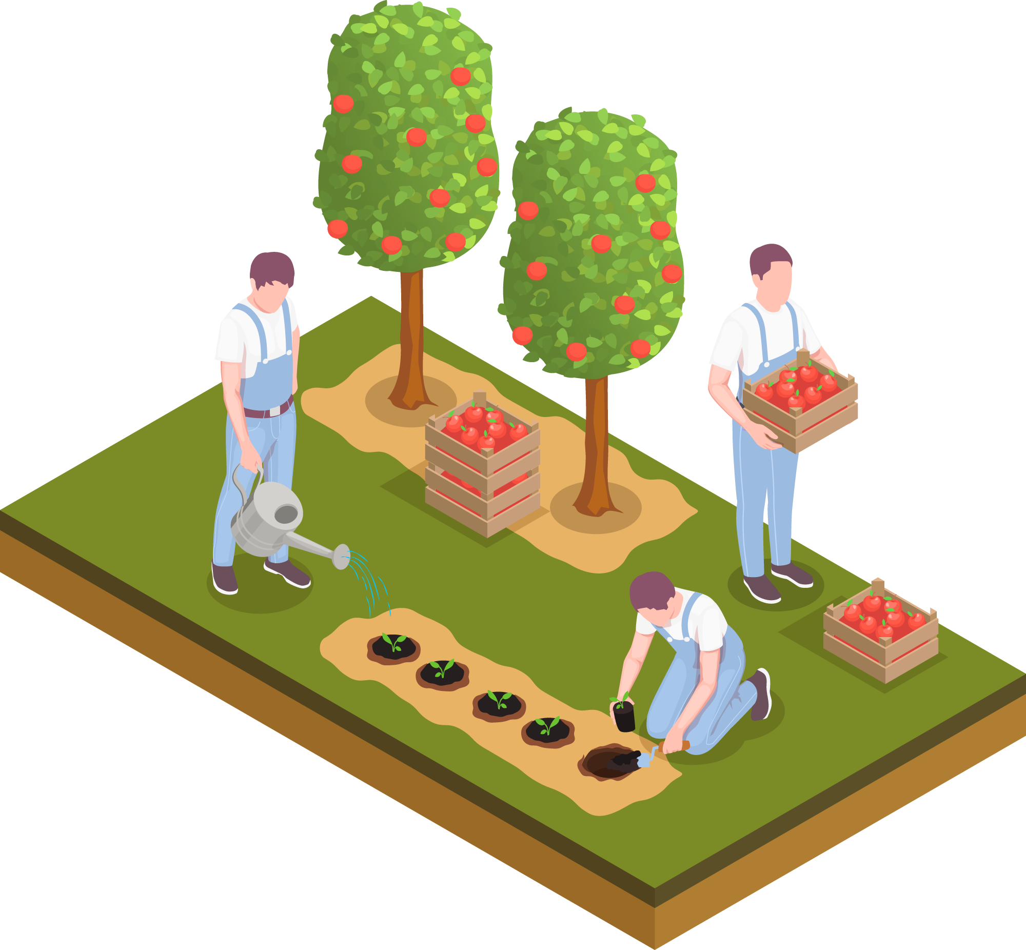 Illustration of producers listing their seasonal harvests